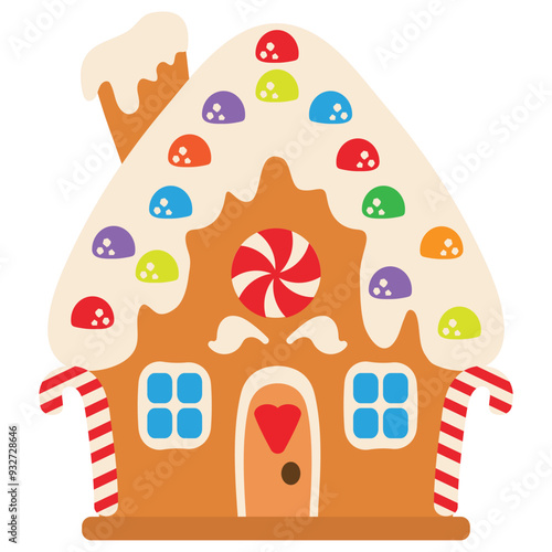 Gingerbread house Christmas decoration vector cartoon illustration