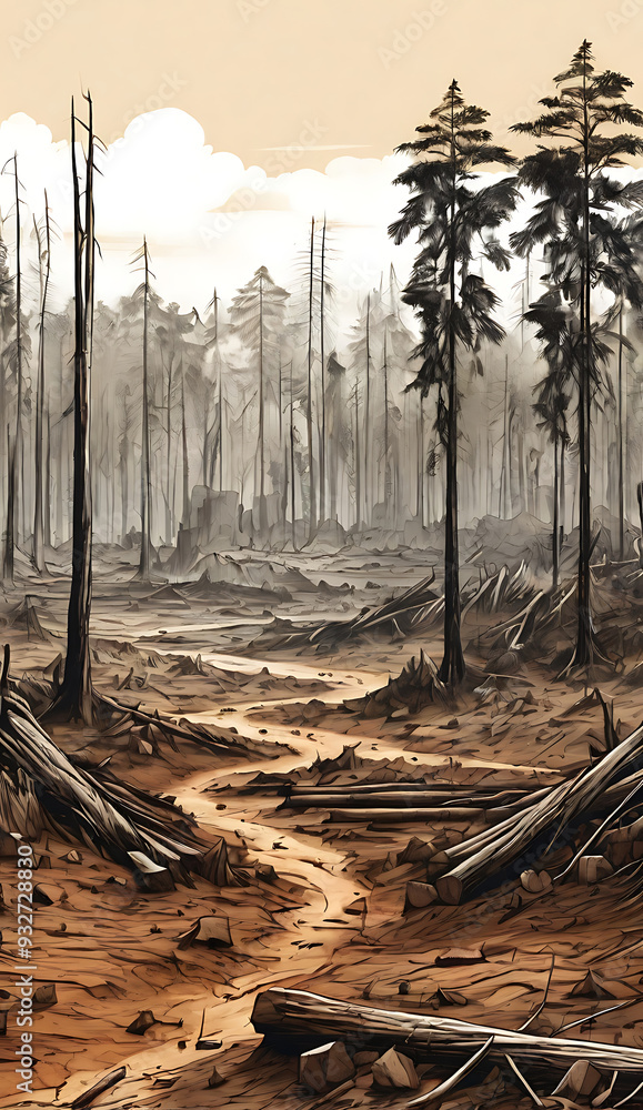 Illustration of a Deforested Area with Stumps and Scorched Earth ...