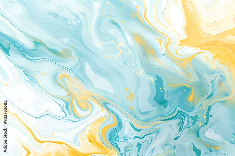 Abstract background with a swirling liquid marble pattern in pastel blue and yellow colors, on a white background, Abstract background with a swirling liquid marble pattern in pastel blue and yellow colors, on a white background,