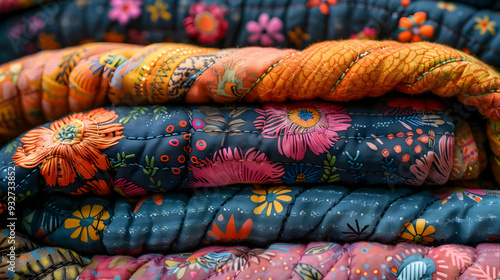 Colorful Floral Fabric Texture Close-Up Illustration