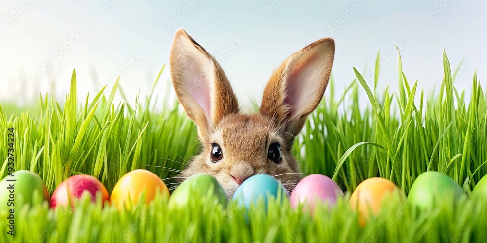 Fototapeta premium Easter bunny hiding in the grass