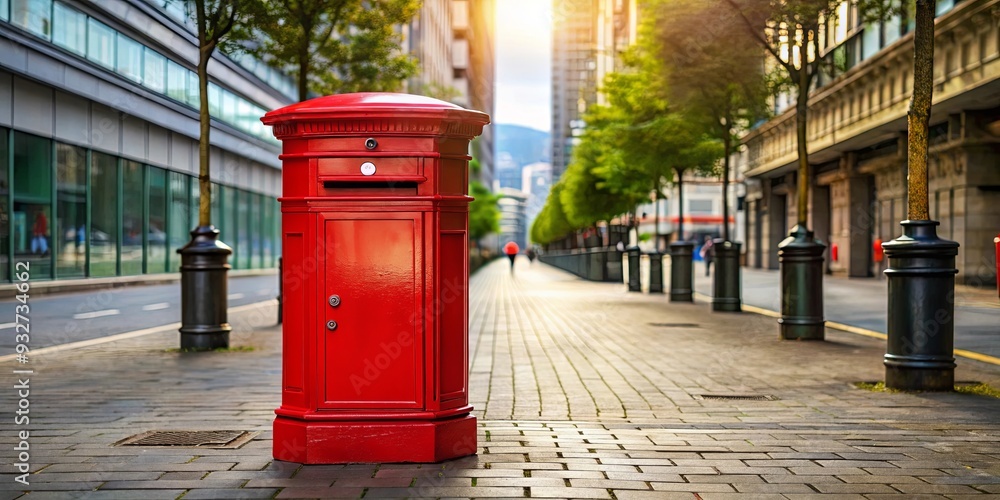 Red postal box standing on a walkway in the city Red postal box standing on a walkway in the city