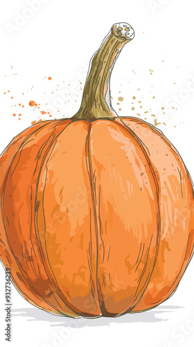 Outline pumpkin hand draw with brush style isolated White Background vector