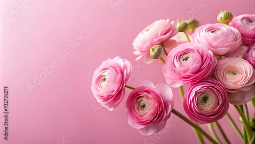 Pink ranunculus flowers on a pink background, perfect for Mother's Day, Valentine's Day, or birthday celebrations