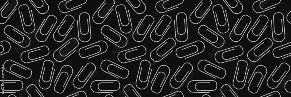 3d paper clips seamless pattern. Grey metallic clips seamless background. Gray paperclip black background. Business or education background. 3d paper clips seamless pattern. Grey metallic clips seamless background. Gray paperclip black background. Business or education background.