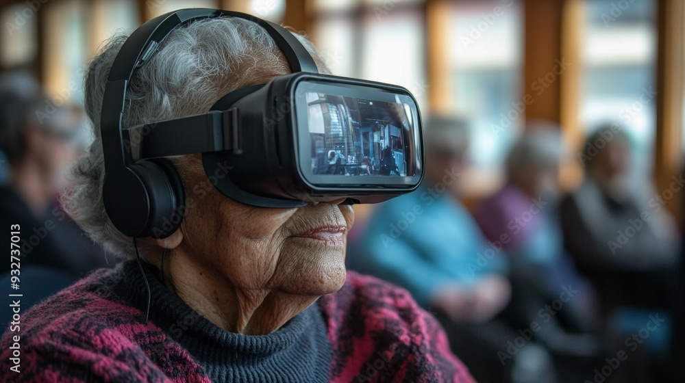 Senior woman VR headset. Senior woman VR headset.