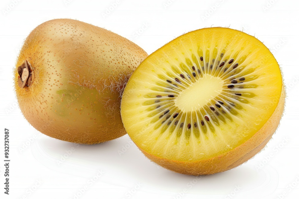 Gold Kiwi. Fresh Ripe Kiwi Fruit and Slice Half Isolated on White Background with Clipping Path Gold Kiwi. Fresh Ripe Kiwi Fruit and Slice Half Isolated on White Background with Clipping Path