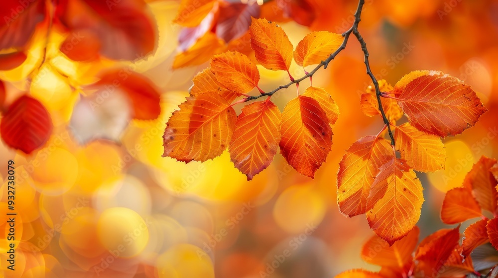 A tree with many leaves is in full autumn color. The leaves are orange and yellow, and they are scattered throughout the tree A tree with many leaves is in full autumn color. The leaves are orange and yellow, and they are scattered throughout the tree