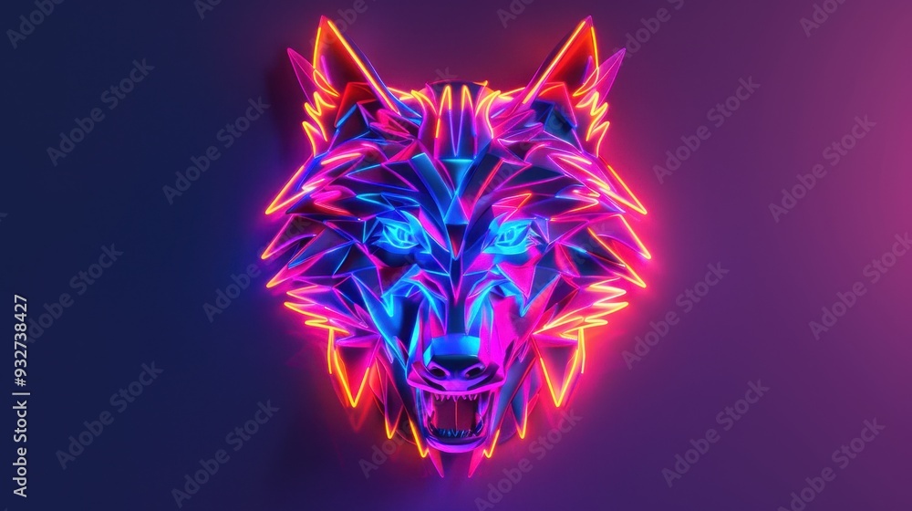 Fototapeta premium Neon Wolf Mascot Design, vibrant colors create a dynamic representation of a wild predator, showcasing a creative and bold graphic character in a striking digital format.