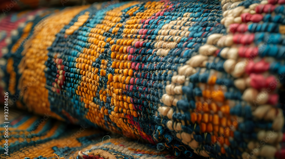 Close-Up of Colorful Woven Rug Texture - Abstract Background Close-Up of Colorful Woven Rug Texture - Abstract Background