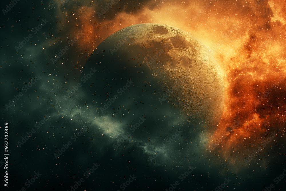 Obraz premium View of the Earth, star and galaxy. Sunrise over planet Earth, view from space. Concept on the theme of ecology, environment, Ai