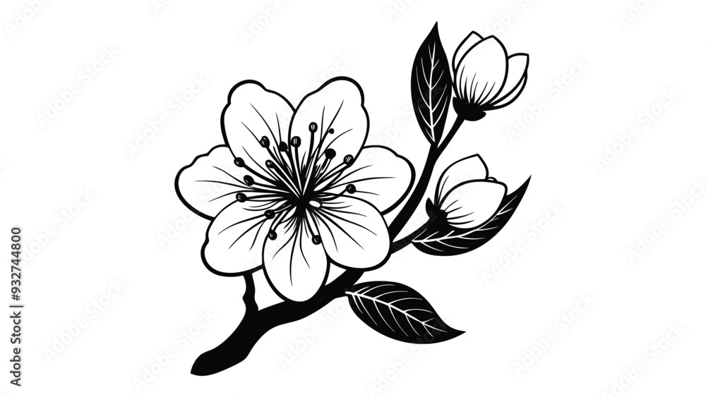  cherry blossom branch. Vector illustration on white background
