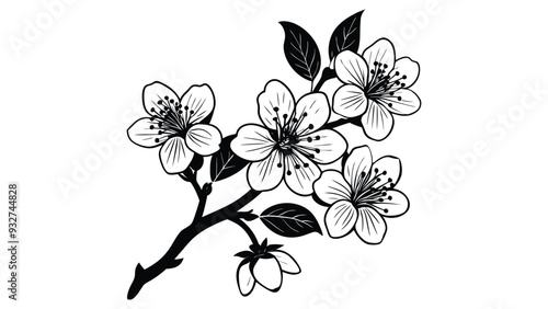  cherry blossom branch. Vector illustration on white background
