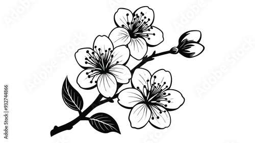  cherry blossom branch. Vector illustration on white background
