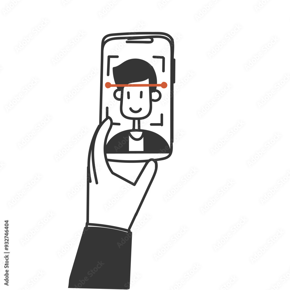 face recognition doodle on mobile phone,laptop or computer device face recognition doodle on mobile phone,laptop or computer device