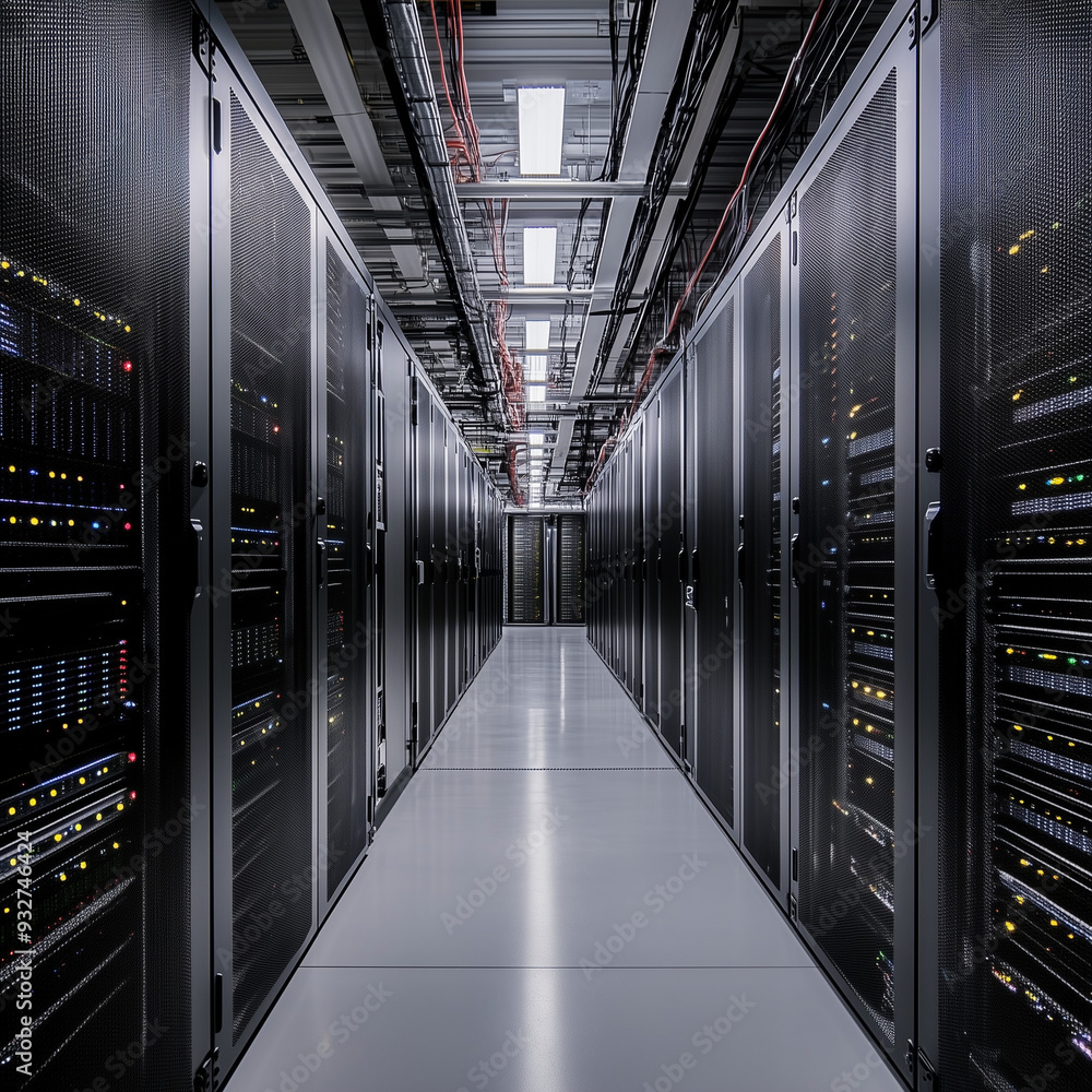 Mass Server racks in Hugh server room data center Stock Illustration ...