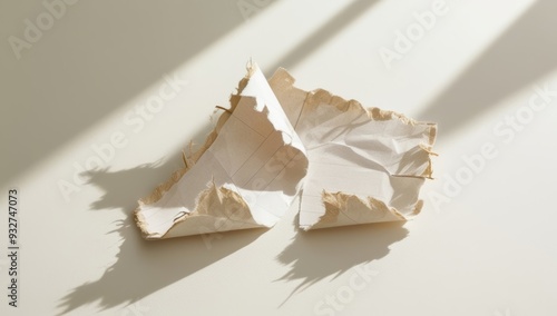 A delicate ripped and curled up piece of paper