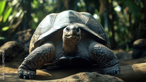 Large turtle species Seychelles has the Latin name Aldabrachelys gigantea hololissa an endangered animal background wallpaper AI generated image photo