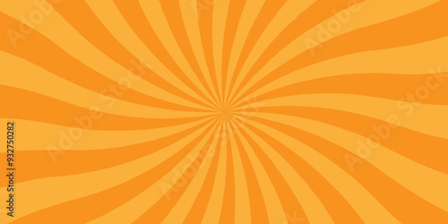 Minimal sunrise radiate striped geometric circus light orange sunburst ray vector backdrop texture background. orange and red retro poster shine spiral template design.	
