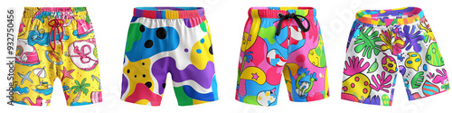 Colorful swim shorts collection with vibrant patterns and designs for summer fashion photo