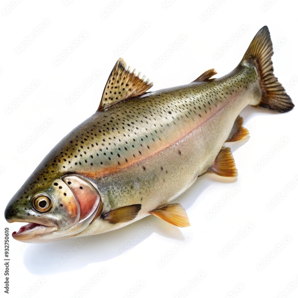 High-Quality Natural Fresh Trout Fish Isolated on a White Background for Culinary and Health Promotion Uses High-Quality Natural Fresh Trout Fish Isolated on a White Background for Culinary and Health Promotion Uses