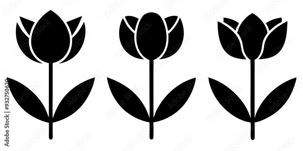 Fototapeta premium Tulip flower icons vector silhouette illustration