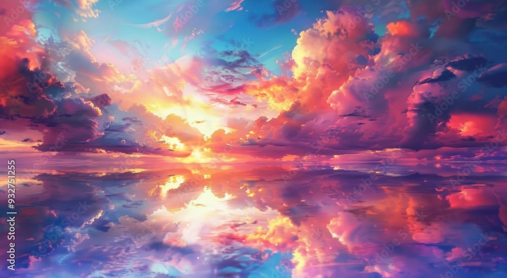 Vibrant Sunset Reflected in a Still Lake Vibrant Sunset Reflected in a Still Lake
