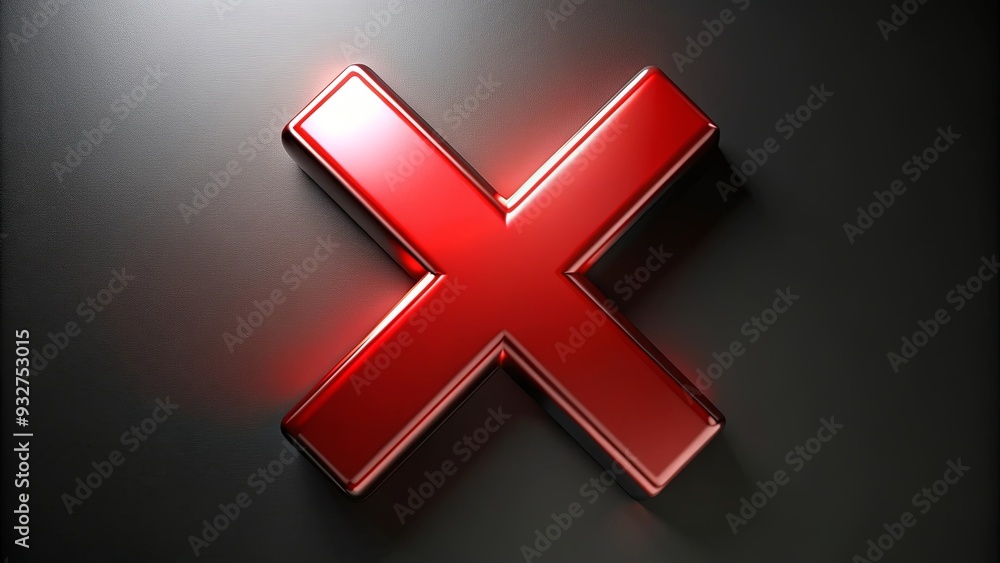 Obraz premium A shiny red X sign on a sleek black surface