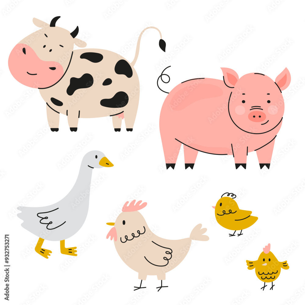 Obraz premium Cute farm animals vector set