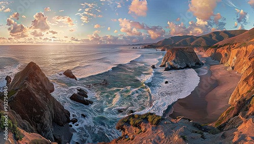 Coastal Sunset with Dramatic Cliffs and Waves