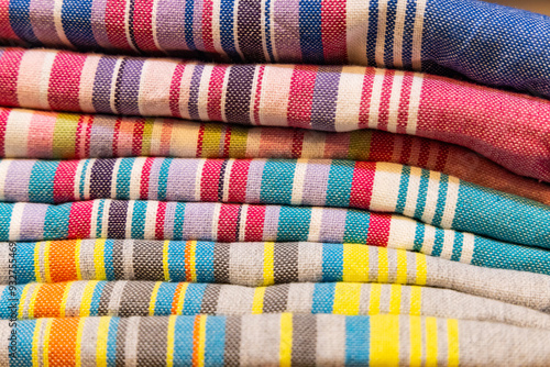 Hammamet, Nabeul, Tunisia. Colorful rugs for sale at a market.