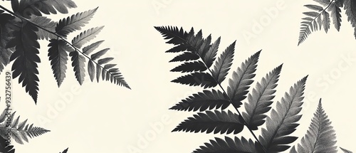 Wallpaper Mural Stylized botanical illustrations of ferns and leaves in monochrome, creating a modern and sophisticated look Torontodigital.ca