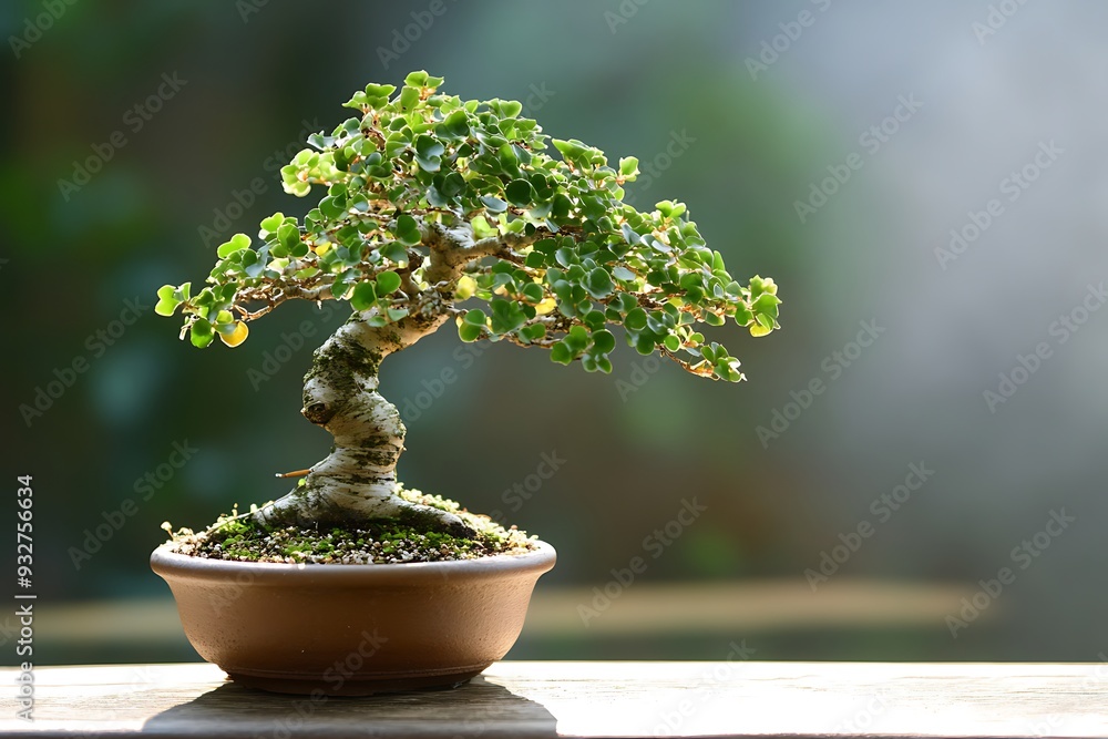Bonsai Tree with Green Leaves in a Pot Bonsai Tree with Green Leaves in a Pot
