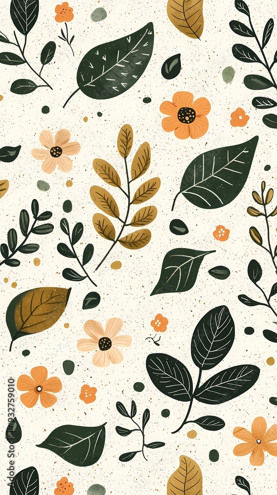 Floral Pattern with Green and Orange Tones Floral Pattern with Green and Orange Tones