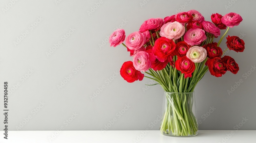 Fototapeta premium Pink and Red Ranunculus Bouquet in a Vase
