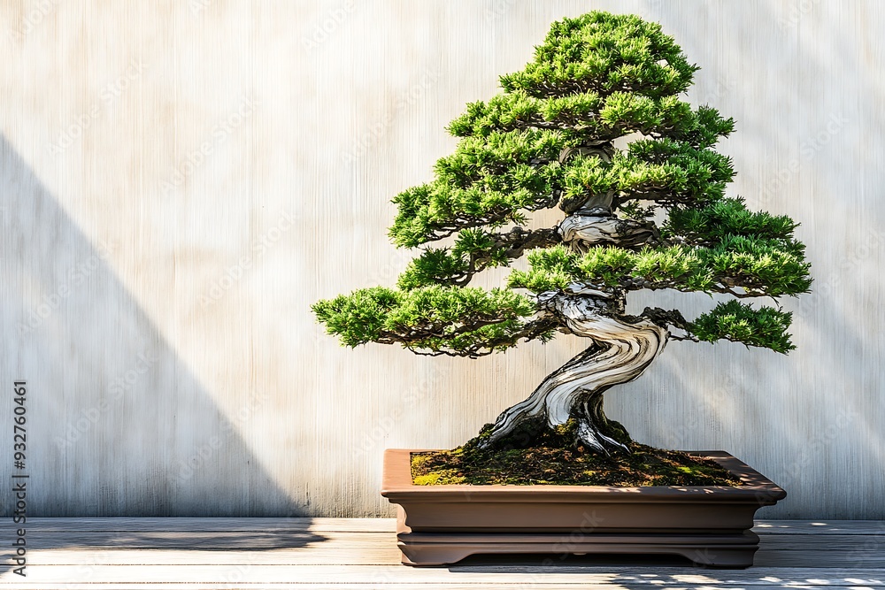 Bonsai Tree in Pot on Wooden Deck Bonsai Tree in Pot on Wooden Deck