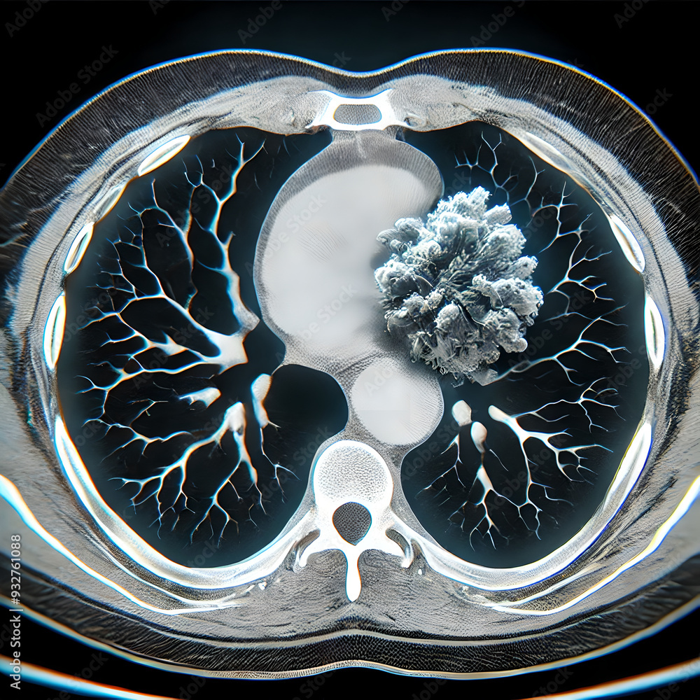 CT scan human lung showcasing a small, early-stage tumor in the upper ...