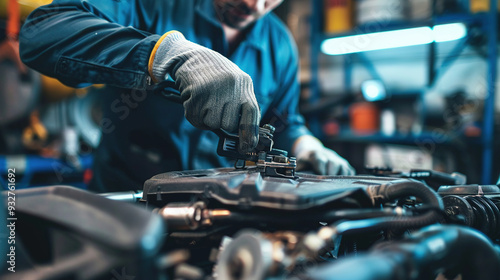 Mechanic Working on Car Engine