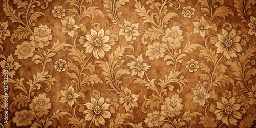 Vintage brown wallpaper with intricate floral patterns and textured finish