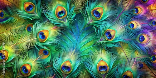 Vibrant peacock feathers on background for design projects