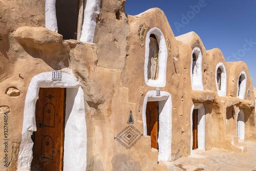 Tataouine, Tunisia. Traditional buildings in the ancient Berber town of Ksar Ouled Soltane. photo