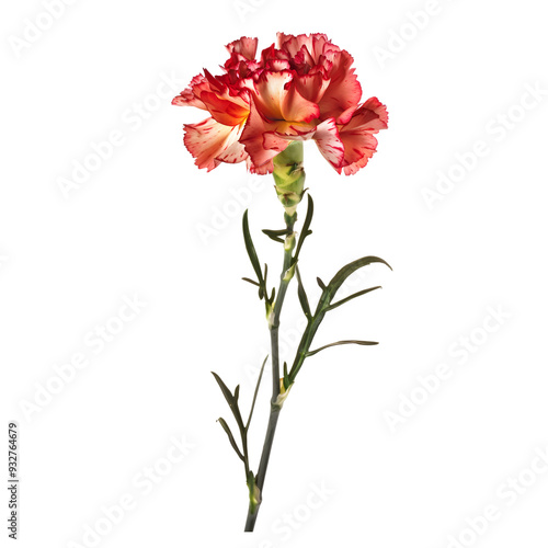 A vibrant carnation flower on a transparent background, highlighting its ruffled petals.