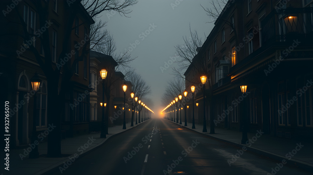 Victorian street, gas lamps flickering, deserted, Victorian street, gas lamps flickering, deserted,