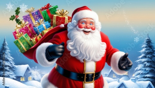 A jovial Santa Claus with a robust build and a warm