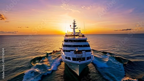 Luxury yacht sailing at sunset in clear turquoise waters photo