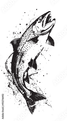 Realistic intricate drawing of the rainbow trout jumping out vector