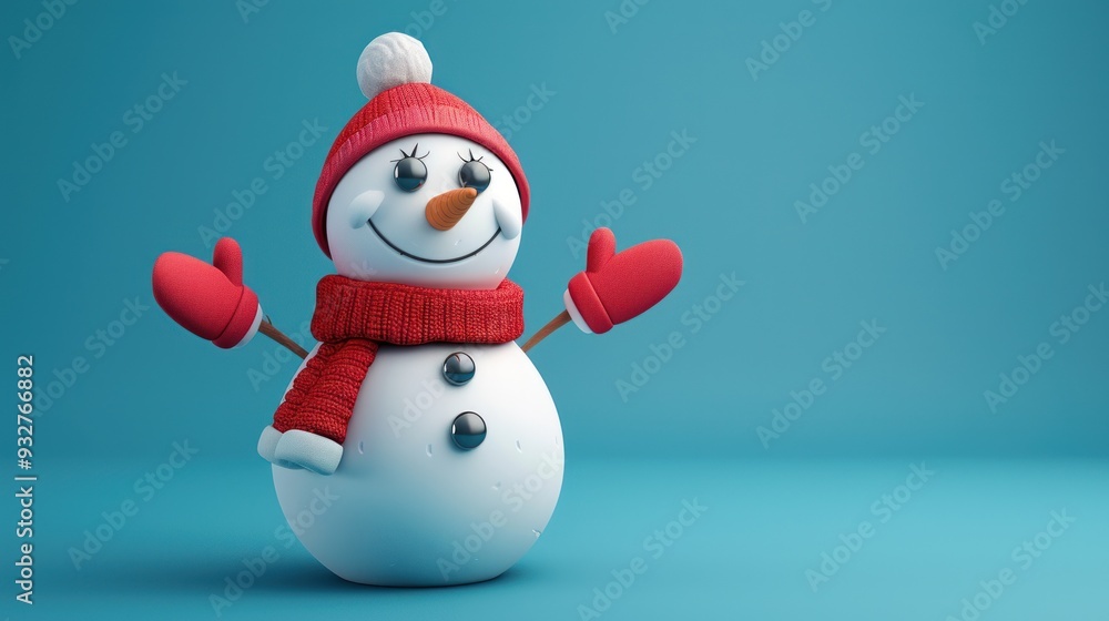 cute happy snowman isolated on blue background cute happy snowman isolated on blue background
