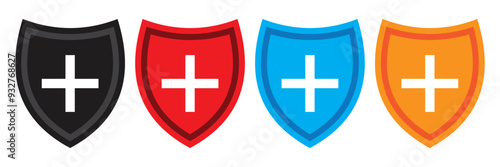 Shield with cross icon vector set. Vector illustration. 