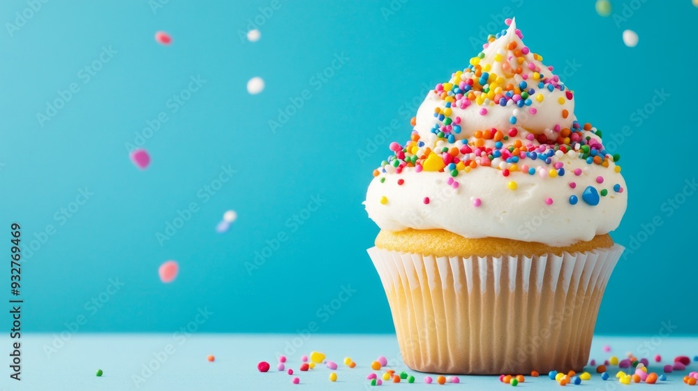 Vibrant Rainbow Sprinkle Cupcake: Colorful Dessert Delight Towering with Sprinkles Vibrant Rainbow Sprinkle Cupcake: Colorful Dessert Delight Towering with Sprinkles