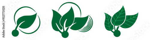 Biodegradable recyclable icons, organic bio package vector leaf and arrow label. Plastic free, biodegradable eco safe, recyclable and bio degradable package stamps